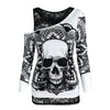 Gothic Casual Women T Shirts Skull Graphic Off Shoulder Two Piece Tee Sets Long Sleeve Spring Fashion Tops Female Clothes D30