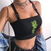 Fashion Women Sexy Hot Summer Buckle Vest Boob Tube Crop Top Bralet Sheer Dragon Embroidery Stylish Cami Tank Top