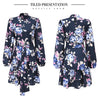 Southpire Navy Floral Print Loose Style Mini Dress Women Long Sleeve High Neck Party Dress Ladies Day Casual Clothes Spring 2023