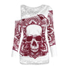 Gothic Casual Women T Shirts Skull Graphic Off Shoulder Two Piece Tee Sets Long Sleeve Spring Fashion Tops Female Clothes D30