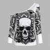 Gothic Casual Women T Shirts Skull Graphic Off Shoulder Two Piece Tee Sets Long Sleeve Spring Fashion Tops Female Clothes D30