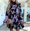 Southpire Navy Floral Print Loose Style Mini Dress Women Long Sleeve High Neck Party Dress Ladies Day Casual Clothes Spring 2023