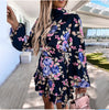Southpire Navy Floral Print Loose Style Mini Dress Women Long Sleeve High Neck Party Dress Ladies Day Casual Clothes Spring 2023