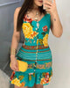 Bottoned Floral Butterfly Print Ruffles Dress
