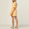 Chic Women Puff  Sleeve Square Collar Mini Dress Elegant Sweet Style Plaid Yellow Lady Party Dress Short Sleeve Femme Streetwear