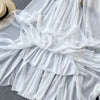 LY VAREY LIN Spring Autumn Women Elegant Holiday Dresses Puff Sleeve Slash Neck Off Shoulder Smocked White Chiffon Dresses