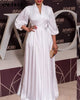 CM.YAYA Elegant Winter Autumn Women V-neck Long Sleeve Fit and Flare Long Dress Sexy Party Floor Length White Maxi Dresses