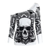 Gothic Casual Women T Shirts Skull Graphic Off Shoulder Two Piece Tee Sets Long Sleeve Spring Fashion Tops Female Clothes D30