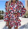 Southpire Floral Print V-Neck Mini Party Dress Women Loose Style Long Sleeve Day Causal Dress 2023 Spring Summer Clothes Ladies