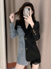 Women Causal Denim Patchwork Blazer Jacket