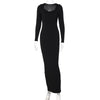 Hugcitar Ribbed Solid Long Sleeve Square Neck Maxi Dress 2023 Fall Sexy Evening Party Elegant Vestido Kleider Mit Robe