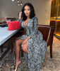 Party Sexy Dress Women Serpentine Print V Collar Long Sleeve Sexy Outfit 2023 Night Club Snakeskin Dress Front Open Casual Dress