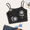 Tenue Sexy Crop Top Women's Round Neck Sleeveless Sun, Moon, Stars Print Slim Fit Crop Top Clubwear Tank Top Topjes Dames @47