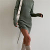 HAASKEW Autumn Drawstring Knitted Long Sleeve Asymmetric Mini Dresses For Women Turtleneck Bodycon Sexy Elegant Female Dresses