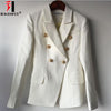 Designer Black White Blazer Women Wrok Office Formal Gold Buttons Double Breasted Blazers Autumn New Blazer XXL
