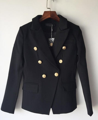 Designer Black White Blazer Women Wrok Office Formal Gold Buttons Double Breasted Blazers Autumn New Blazer XXL
