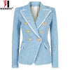 Women Work Office Designer Blazer Fashion Casual Double Breasted Lion Buttons Tassel Fringe Tweed Blazer Jacket 2022
