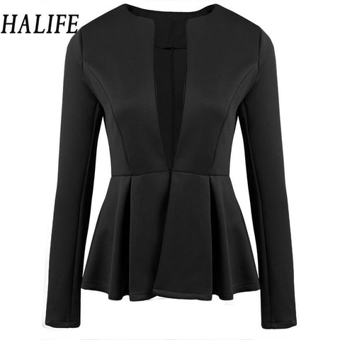 New Office Women Ladies Blazers Casual O-Neck Long Sleeve Ruffle Hem Regular Fit Sexy Work Blazer Feminino Suit S4