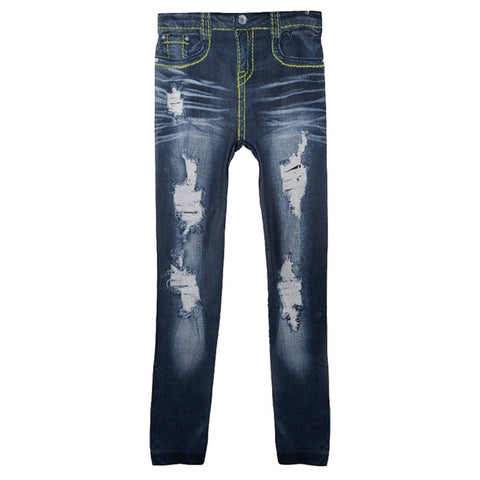 Punk Rock Jeans Leggings Women False Hole Imitation Jeans Fitness Faux Ripped Leggings Shiny Legging Femme 730
