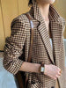 HARLEYFASHIION Casual Temperament Light Ripe Wind Plaid Suit Jacket Women Notched Single Breasted With Sashes Fshion Blazer