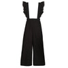 HDY   2022 Autumn Fashion Womens Solid Black Ruffle Patchwork Casual Jumpsuit Sleeveless Wide Leg Rompers Overalls