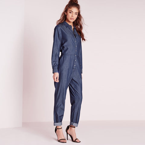 HDY   2022  New Fashion Autumn Women Long Sleeve Female Denim Jumpsuits Loose Blue Siamese Trousers For Ladies