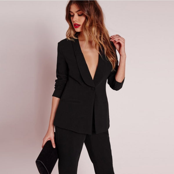 HDY  Black Office Blazer Jacket Female Casual Slim Elegant Women Short Suit Coat V Neck Sexy Chic Set Blazer(top)