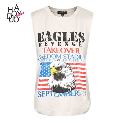 HDY Fashion Women Summer Sleeveless O-Neck Side Bowknot Hollow Out Tank Tees USA Flags Print Loose Streetwear T-shirt