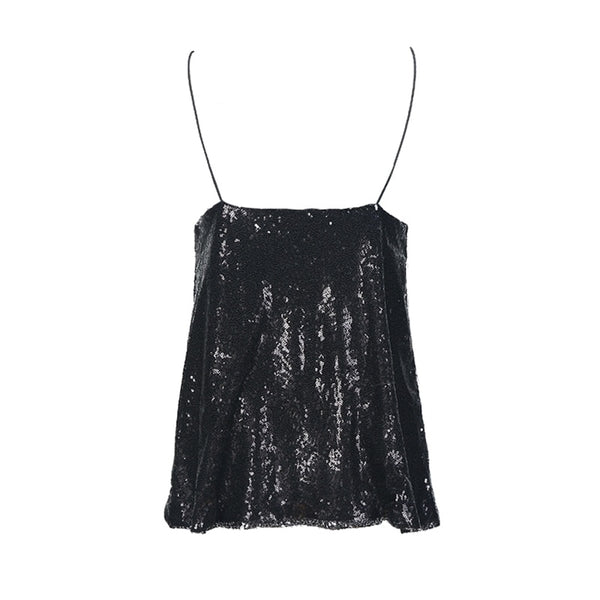 HDY Glitter Mermaid Sequin Sleeveless Tank Spaghetti Straps Party Sexy Loose Solid Shiny Short Tops For Women