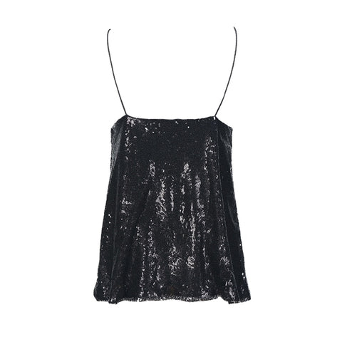 HDY Glitter Mermaid Sequin Sleeveless Tank Spaghetti Straps Party Sexy Loose Solid Shiny Short Tops For Women