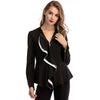 HDY  V-Neck Women Blazers Black Long Sleeve Irregular Ruffle Zipper Tops Spring Autumn Jacket for Office Ladies 2022 New
