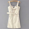 Fashion Cool PU Leather Dress Zipper Tank Casual Mini Dress Solid Black Blue Jean Demin Short Dress Sashes WQD749