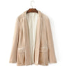 Women Autumn Velvet Blazers Pockets Turn-down Collar Warm Jacket Casual Pajama Style Fashion Outwear WWX453