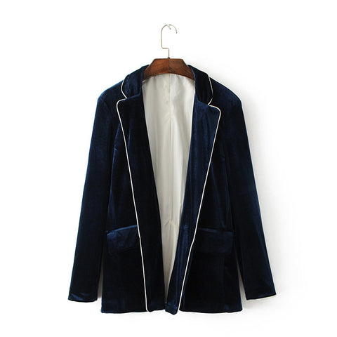 Women Autumn Velvet Blazers Pockets Turn-down Collar Warm Jacket Casual Pajama Style Fashion Outwear WWX453