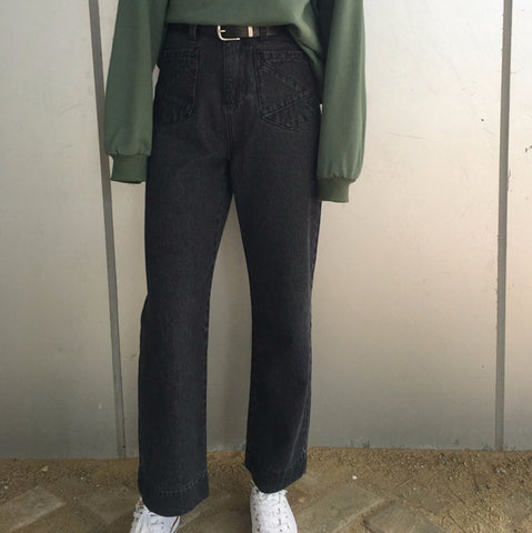 Casual High Waist Jeans 2022 Woman Fashion Brand Black Jeans Vintage Wide Leg Trousers Loose Long Denim PantS WKN449