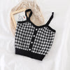HELIAR Plaid Buttons Spaghetti Camis Club Sexy Knitting Camisoles Female Tank Tops Ladies Sleeveless Solid Simple Tops Women