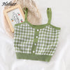HELIAR Plaid Buttons Spaghetti Camis Club Sexy Knitting Camisoles Female Tank Tops Ladies Sleeveless Solid Simple Tops Women