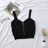 HELIAR Tops Women Crop Top Zipper Fly Camisoles Knitted Sexy Tops With Hole Women Sleeveless Solid Crop Top For Women Summer