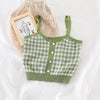 HELIAR Women Knitted Plaid Crop Tops Female Button Up Straps Streetwear Blue Camisole Cute Crop Tops For Women 2022 Summer