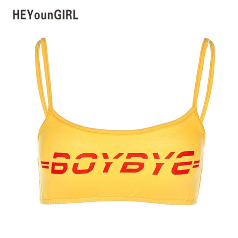 Summer Spaghetti Strap Crop Top Sexy Print Tank Tops Tees Supper Short Yellow Cami Top Backless Party Streetwear