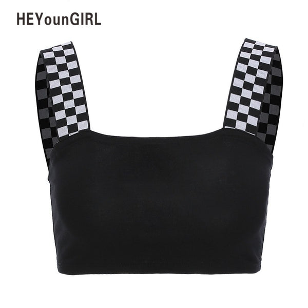 Checkboard Crop Tops Womens Checkerd Strap Sexy Bandeau Tops Tees Black Tanks 2022 Summer Casual Crochet Tube Top