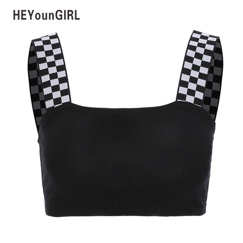 Checkboard Crop Tops Womens Checkerd Strap Sexy Bandeau Tops Tees Black Tanks 2022 Summer Casual Crochet Tube Top