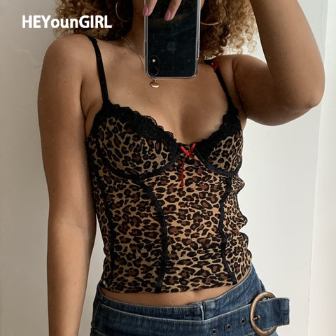 HEYounGIRL Cheetah Print Y2K Corset Crop Top Women Harajuku Sexy Sleeeveless Camisole Camis Top Ladies Summer Leopard Vest 2022