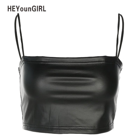 Faux Leather Tank Top Women Fitness Cropped Tube Top Feminino Sleeveless T-shirt Bodycon 2022 Summer Fashion Bralette