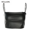 Faux Leather Tank Top Women Fitness Cropped Tube Top Feminino Sleeveless T-shirt Bodycon 2022 Summer Fashion Bralette
