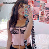 HEYounGIRL Lace Pink Y2K Aesthetic 90s Sleeveless Crop Top Women Tie Up Frill Ruffles Cami Tops Tees Ladies Streetwear Summer