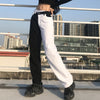 HEYounGIRL Patchwork Black White Cotton Jeans Women Casual Harajuku Denim Pants Capris Hip Hop Trousers Streetwear 2022