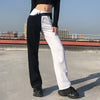 HEYounGIRL Patchwork Black White Cotton Jeans Women Casual Harajuku Denim Pants Capris Hip Hop Trousers Streetwear 2022
