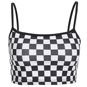 Sexy Checkered Cropped Top 2022 Summer Sleeveless Checkerboard Tank Tops Tees Shirt Strappy Plaid Camis Streetwear
