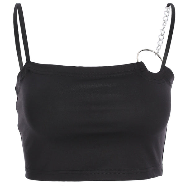 Summer Camis Strap Tank Top Women Sleeveless Black Crop Top Casual Fashion Camisole Short Tops Tees Shirt Punk Style